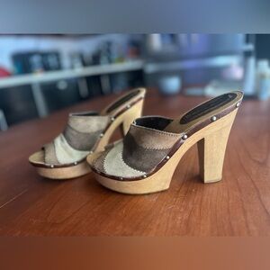 Y2K Steve Madden Suede Chunky Heel Mule Clog Sandal Size 9M Vintage 90s Candies